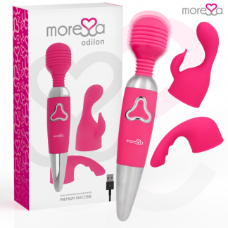 MORESSA - ODILON WAND POTENTE MOTOR MAS DOS CABEZALES PREMIUM SILICONE RECARGABLE