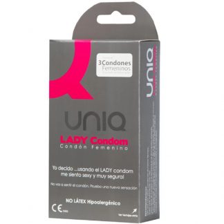 UNIQ - LADY CONDOM PRESERVATIVOS FEMENINOS CON LIGUERO SIN LATEX 3 UNIDADES