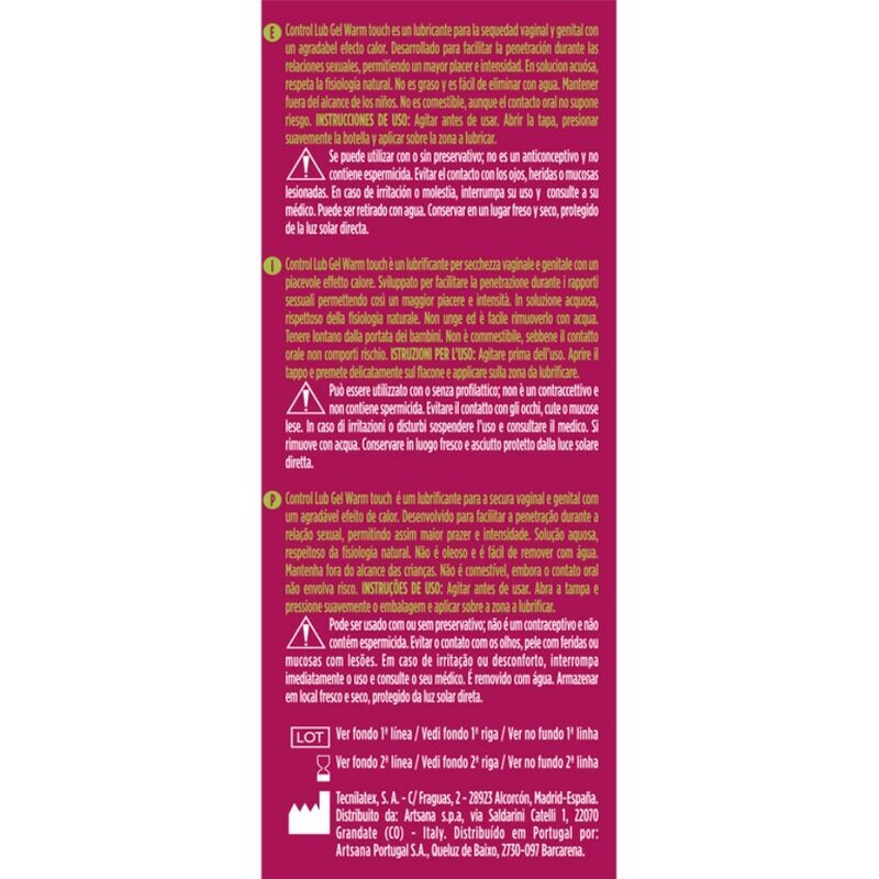 CONTROL - LUB GEL LUBRICANTE EFECTO CALOR 75 ML - Imagen 2